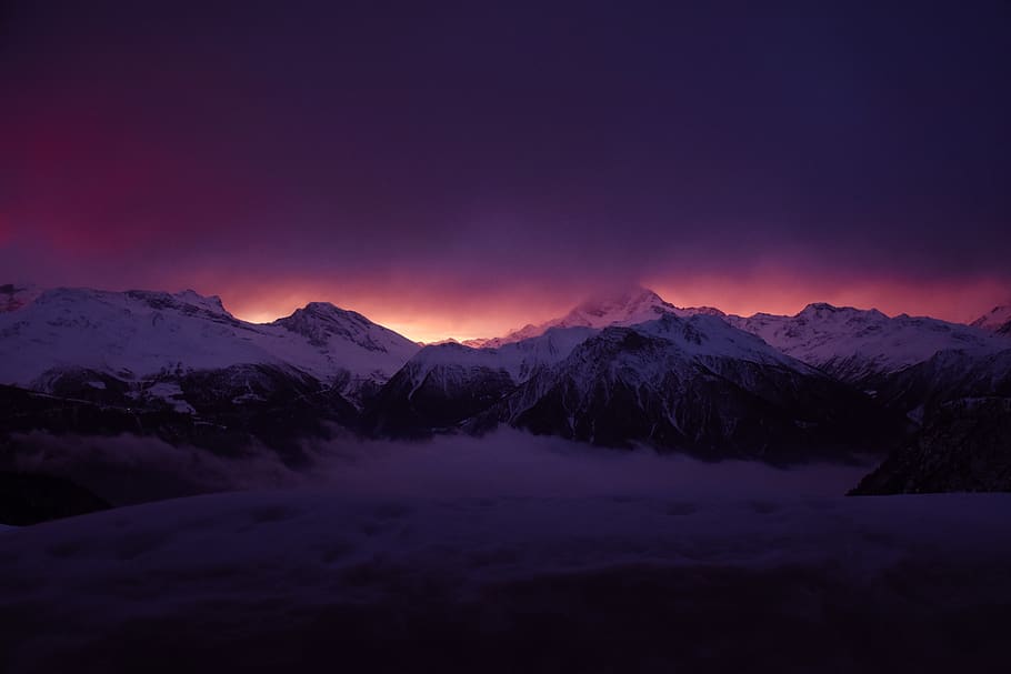 Snowcapped Mountain, cloudy, dawn, landscape, mountains, nature HD wallpaper