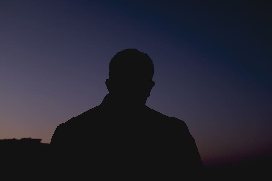 man, sunset, sky, nature, back, shadow, night, dark, black HD wallpaper