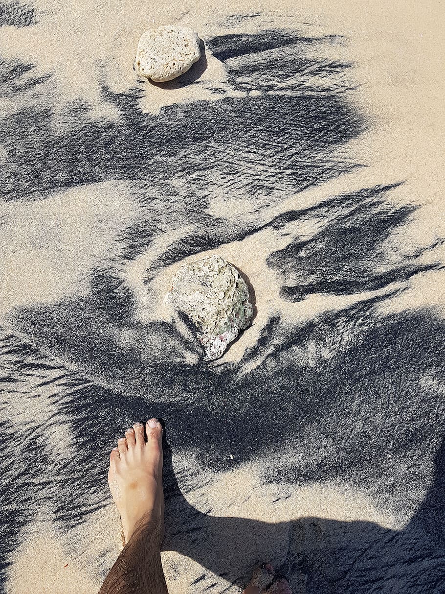 Person's Foot on Sand Near Rock, beach, daylight, environment HD wallpaper