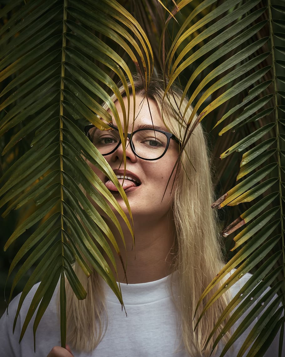 glasses, eyeglasses, portrait, palm tree, one person, young adult HD wallpaper