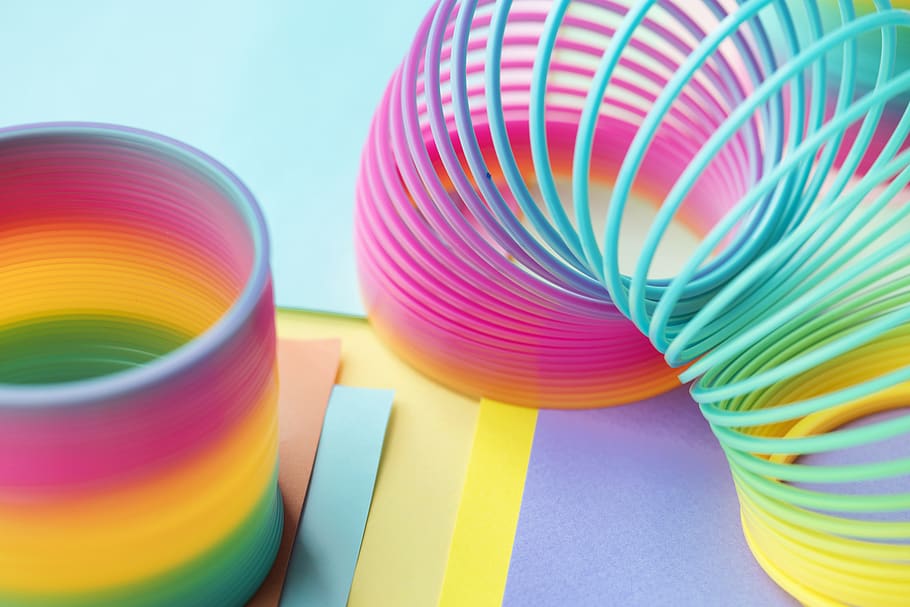 Two Multicolored Slinky Toys, art, artistic, background, bright HD wallpaper