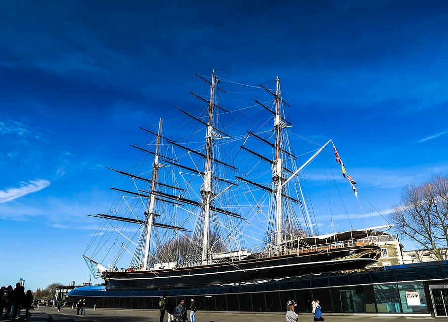 london, united kingdom, cutty sark, clouds, view, ship, uk, HD wallpaper