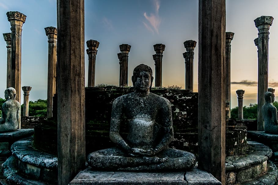 stone statue, lord buddha, heritage, sri lanka, watadageya