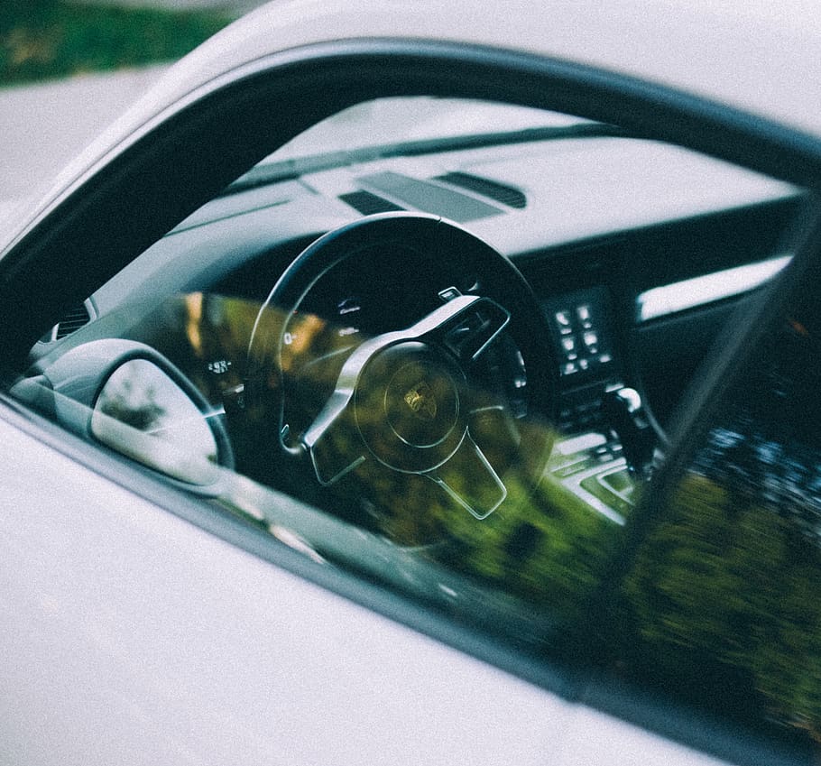 white Porsche vehicle, car, automobile, transportation, mirror HD wallpaper