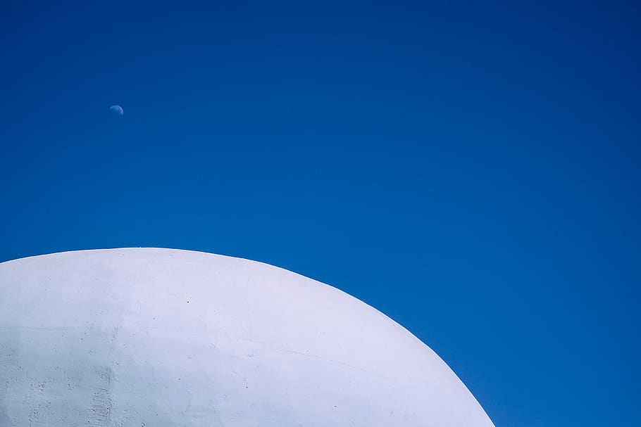 Clear Blue Sky, astronomy, concrete, daylight, dome, heaven, moon HD wallpaper