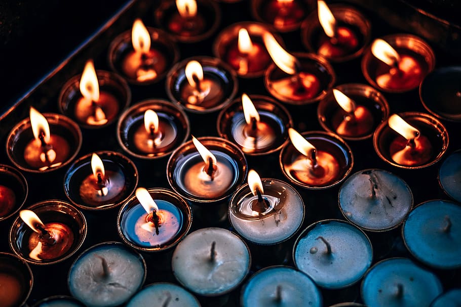 candle, light, fire, flame, night, burning, large group of objects HD wallpaper