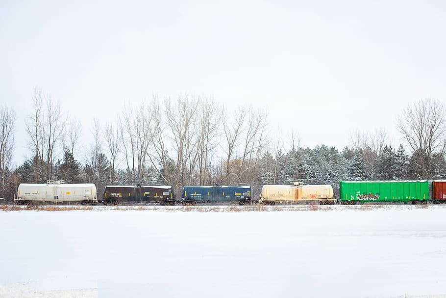 train, tracks, winter, snow, railway, railroad, transportation HD wallpaper