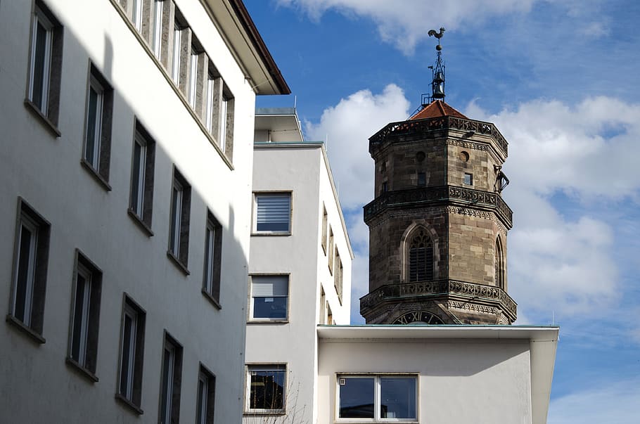 stuttgart, germany, city, old, tower, buildings, new, church HD wallpaper