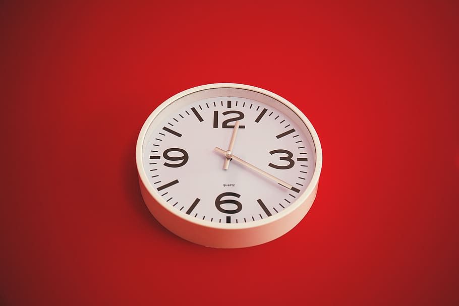 clock, time, numbers, red, wall, deadline, studio shot, minute hand HD wallpaper