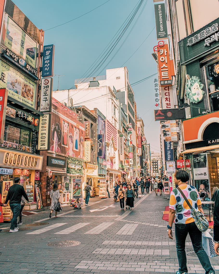 people walking on road surrounded by buildings, person, street, HD wallpaper