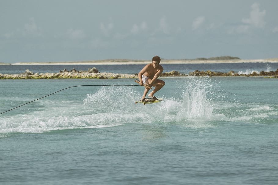 sea, water, motion, shirtless, wave, sport, men, leisure activity HD wallpaper