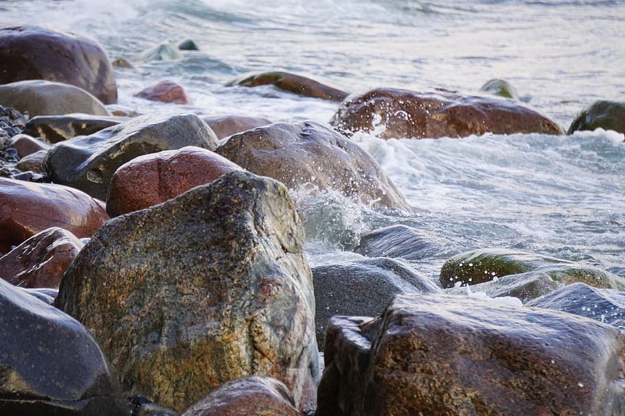 water, rock, surf, beach, sea, nature, stones, landscape, coast HD wallpaper