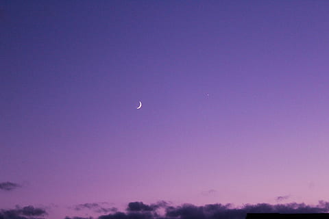 crescent moon, sky, purple sky, night sky, sunset, dawn, nature HD wallpaper