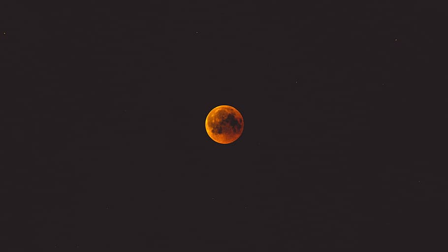 photo of red moon, full moon, moonlight, orange moon, black and white HD wallpaper