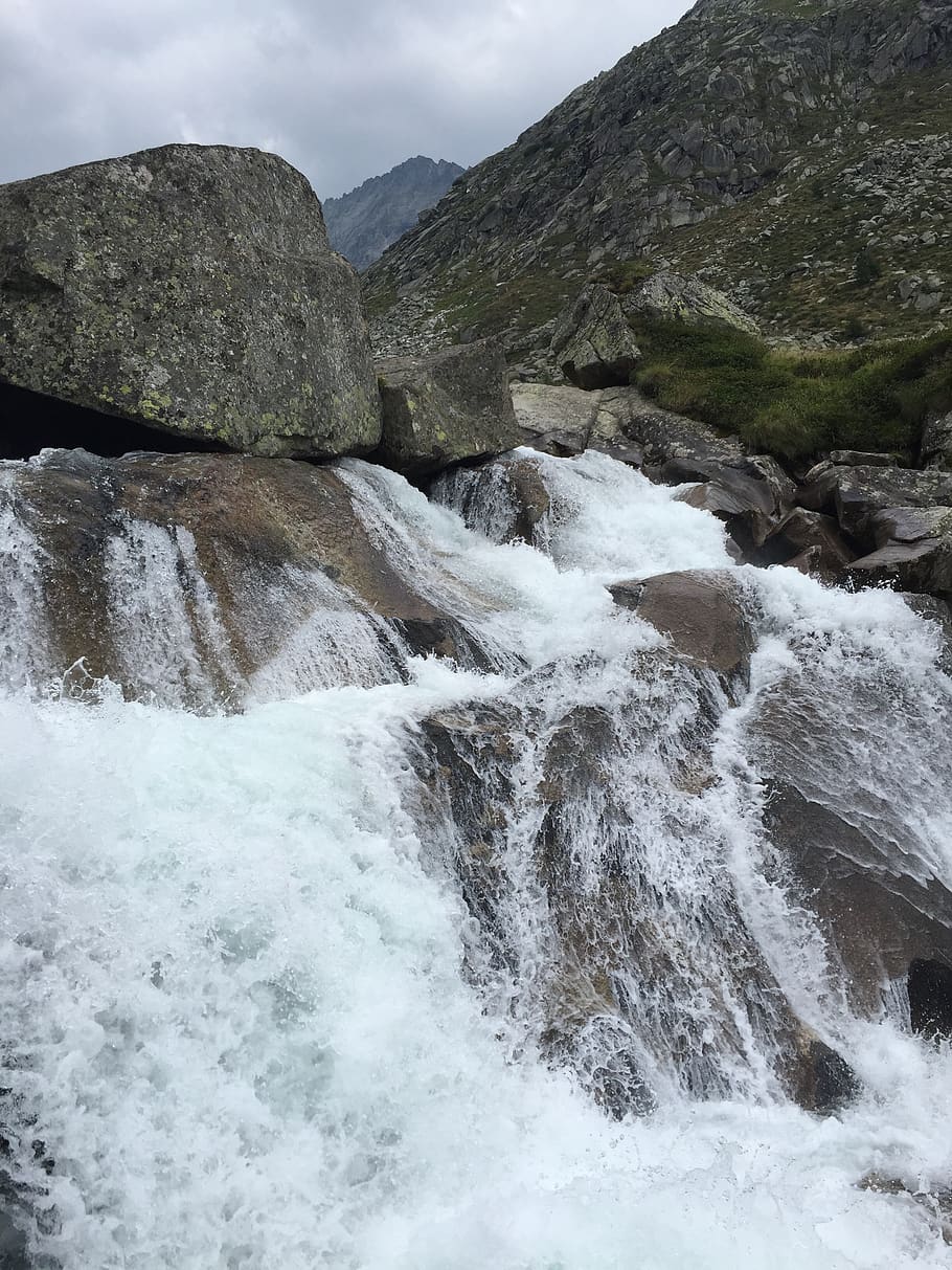 waterfall, mountain, beauty in nature, scenics - nature, motion HD wallpaper
