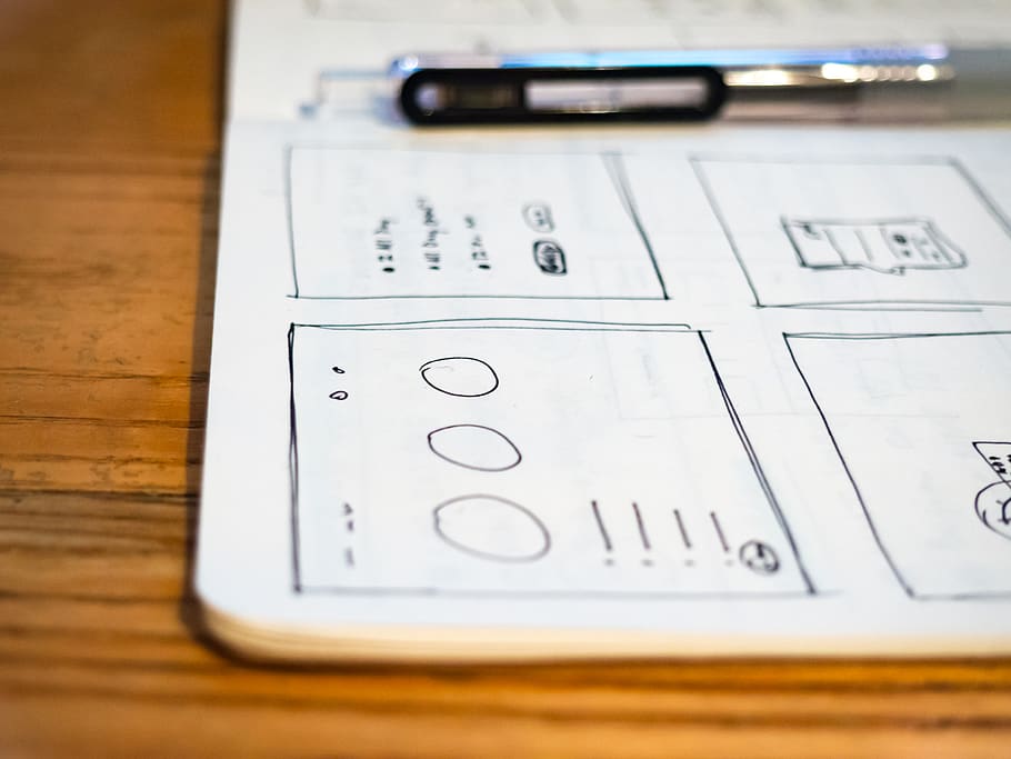 desk, work, workspace, pen, sketchbook, wood desk, notes, sketches HD wallpaper