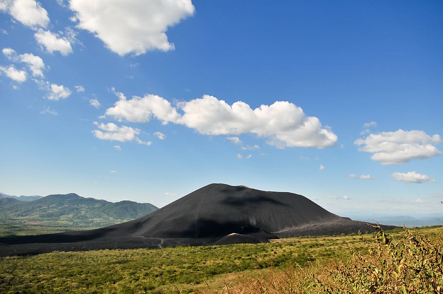 Black Mountain Under Cloudy Sky, clouds, hill, landscape, nature HD wallpaper
