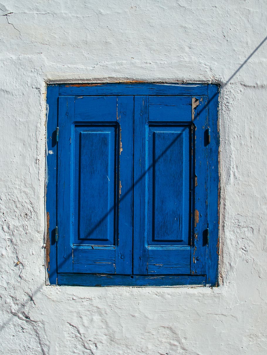 Closed Blue Wooden Window, wall, built structure, architecture HD wallpaper