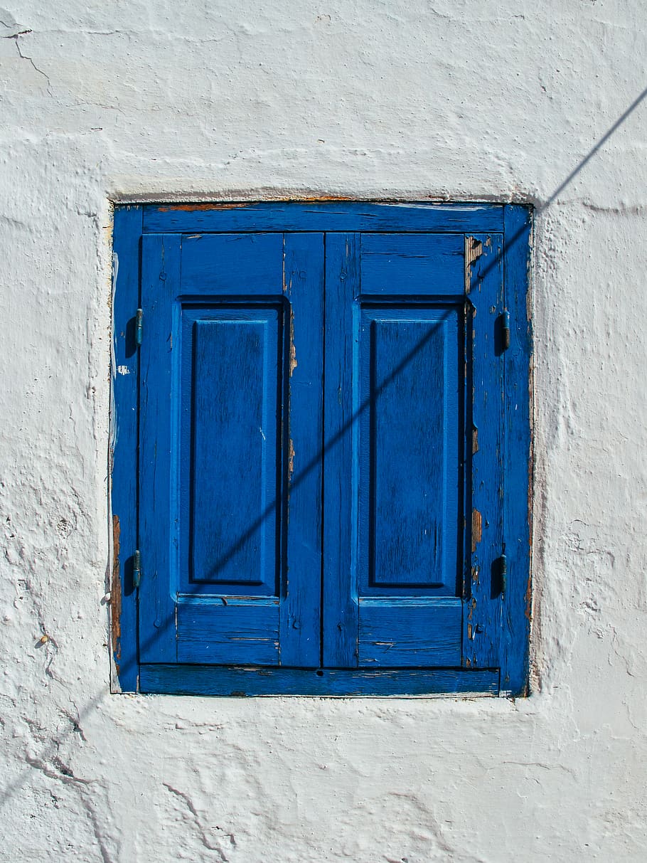 blue wooden window grille, door, wall, home decor, outdoors, porthole, HD wallpaper