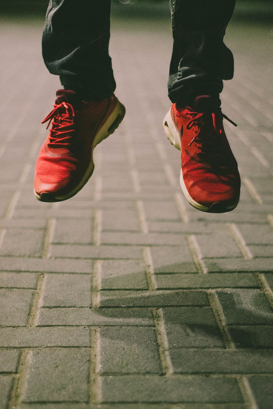 Pair Of Red Running Shoes, feet, floating, footwear, jump, jumping, HD wallpaper