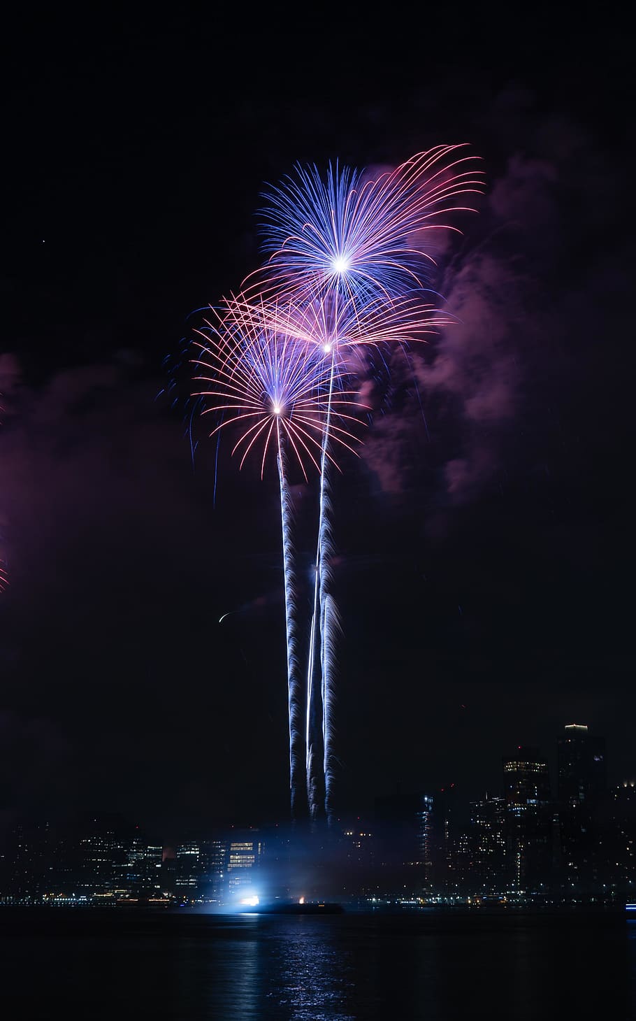 united states, long island city, nyc, water, boat, fireworks