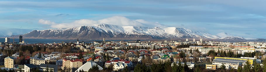 iceland, reykjavík, reykjavik, houses, town, panorama, mountain