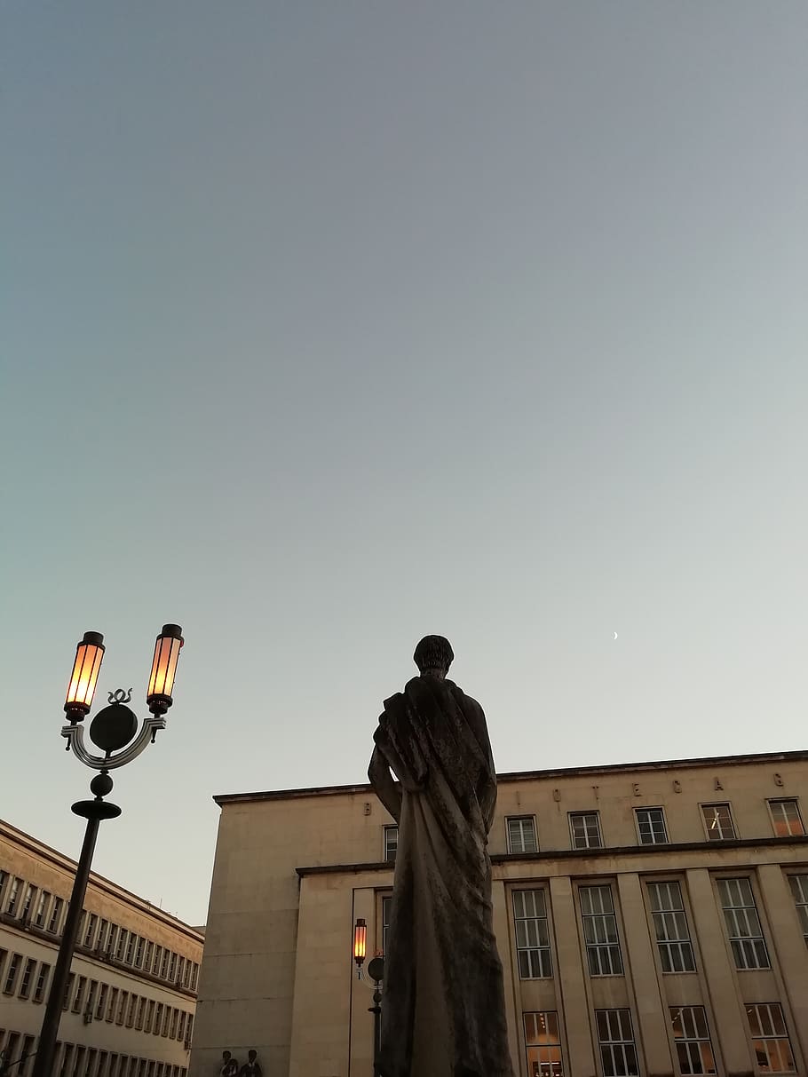 sky, university, study, moon, sunset, low angle view, clear sky HD wallpaper