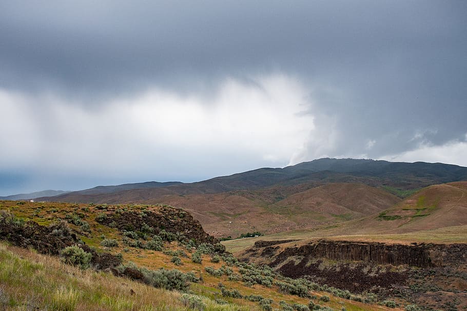 Mountain Ranges, bushes, clouds, countryside, daylight, environment HD wallpaper