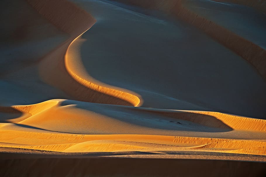 dessert, no people, sand dune, land, nature, sunlight, pattern HD wallpaper