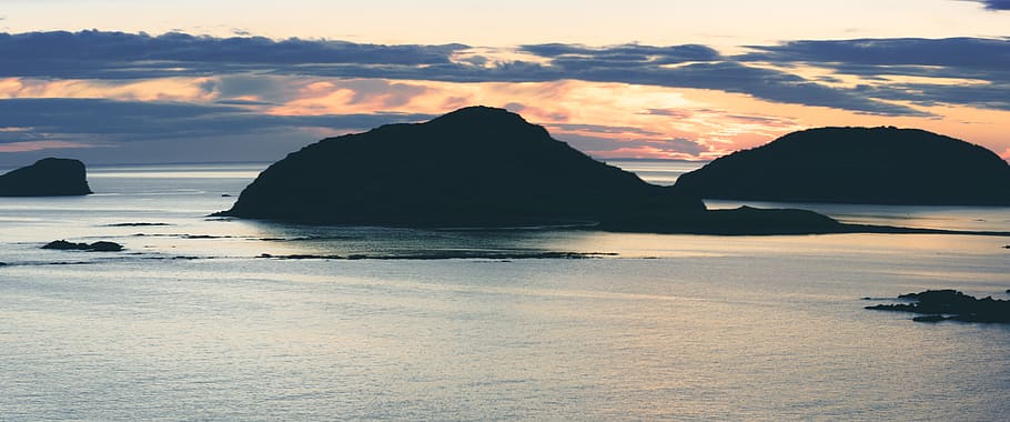 canada, twillingate, sunset, orange, blue, sky, ocean, water HD wallpaper