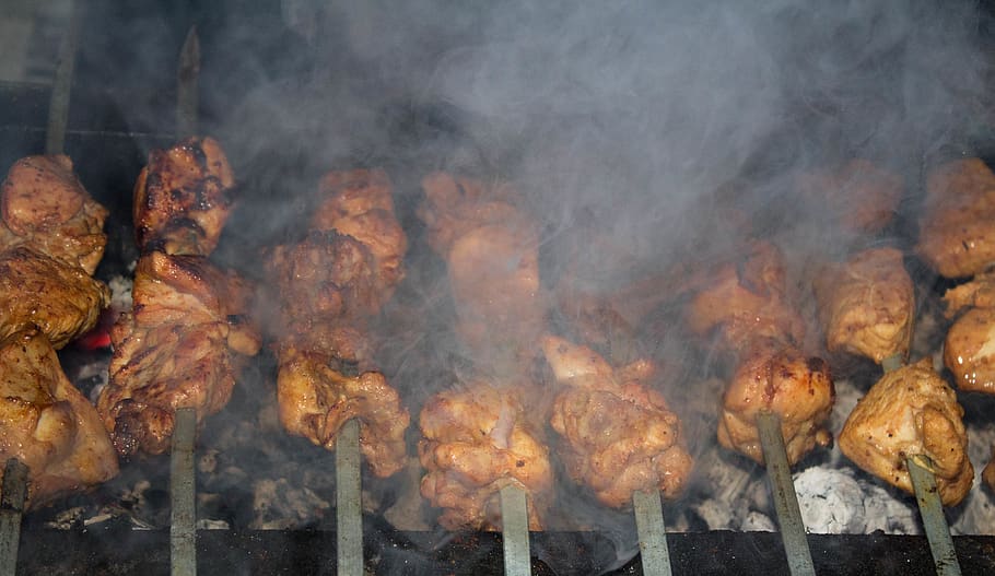 bbq, food, meat, burning, food and drink, smoke - physical structure HD wallpaper