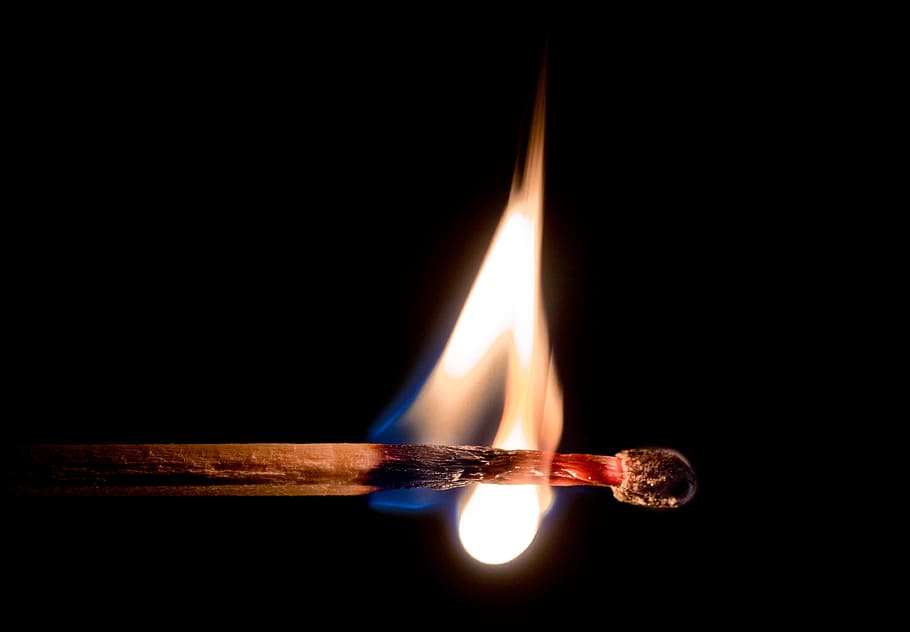 Lighted Matchstick, burning, fire, flame, glow, heat, hot, wood HD wallpaper