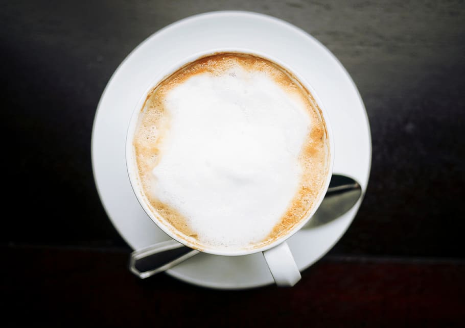 coffee, hot, drink, espresso, latte, cup, saucer, spoon, coffee - drink HD wallpaper