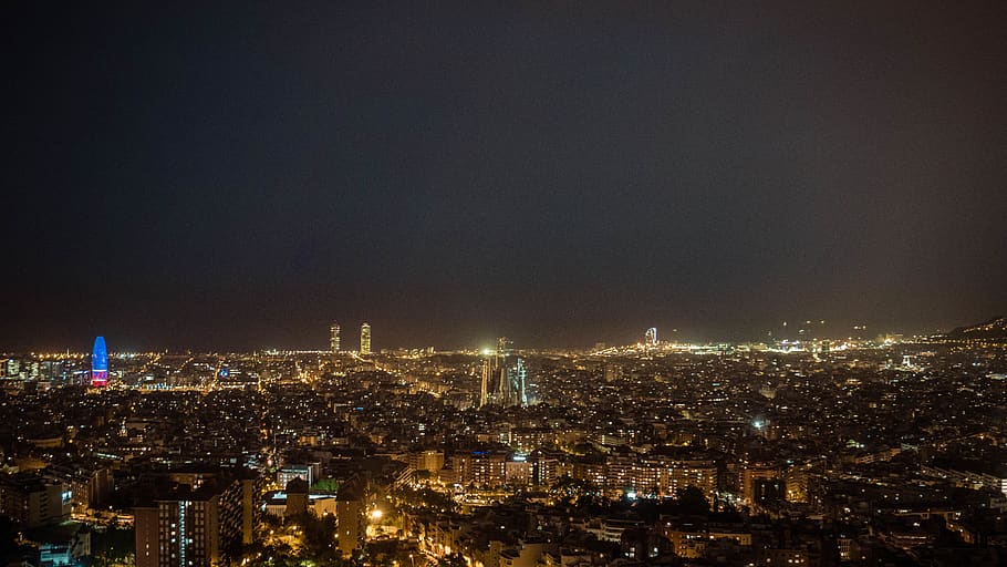 spain, barcelona, lights, night, buildings, cityscape, illuminated HD wallpaper