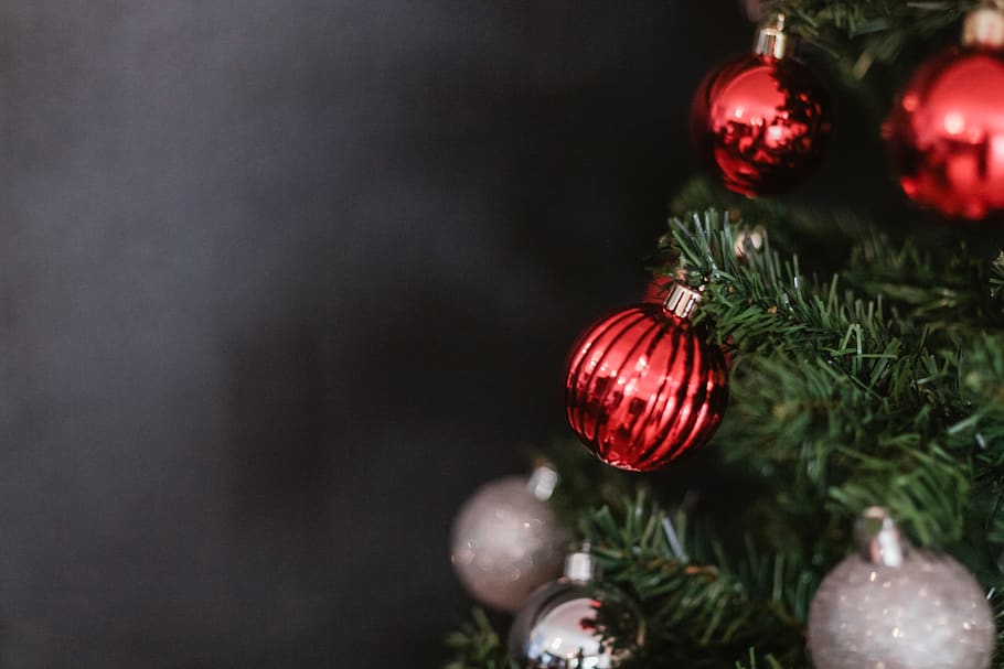 red and silver baubles on Christmas tree, plant, ornament, jeffreys bay, HD wallpaper