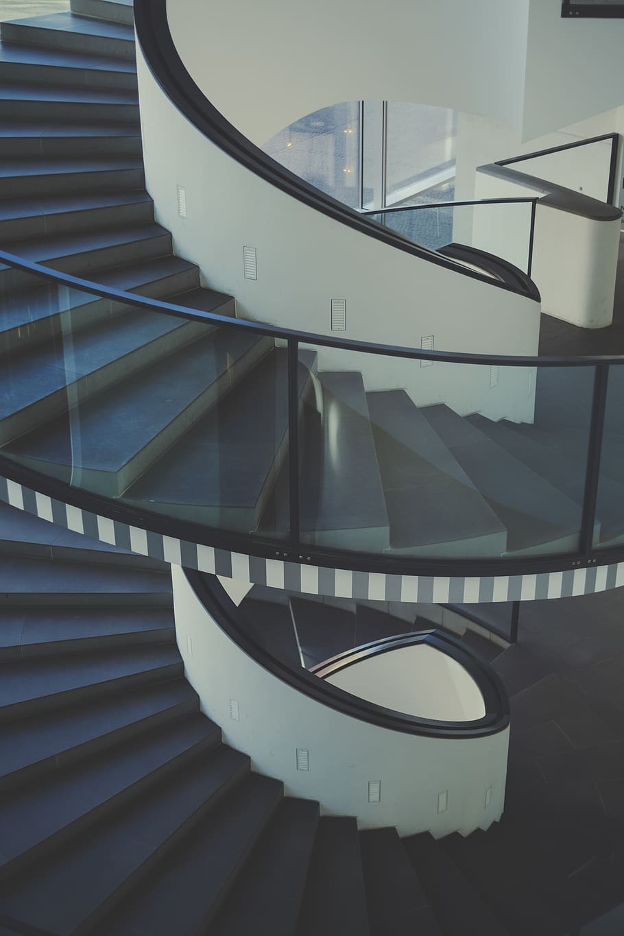 white and black spiral staircase, steps and staircases, architecture HD wallpaper