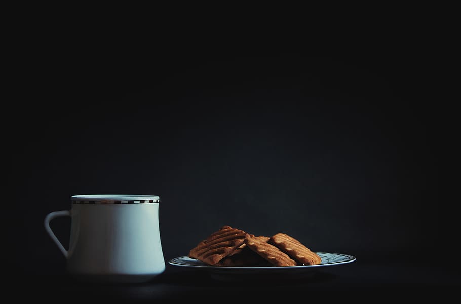 Cookies On Plate, biscuits, coffee, cup, drink, food, mug, snacks HD wallpaper