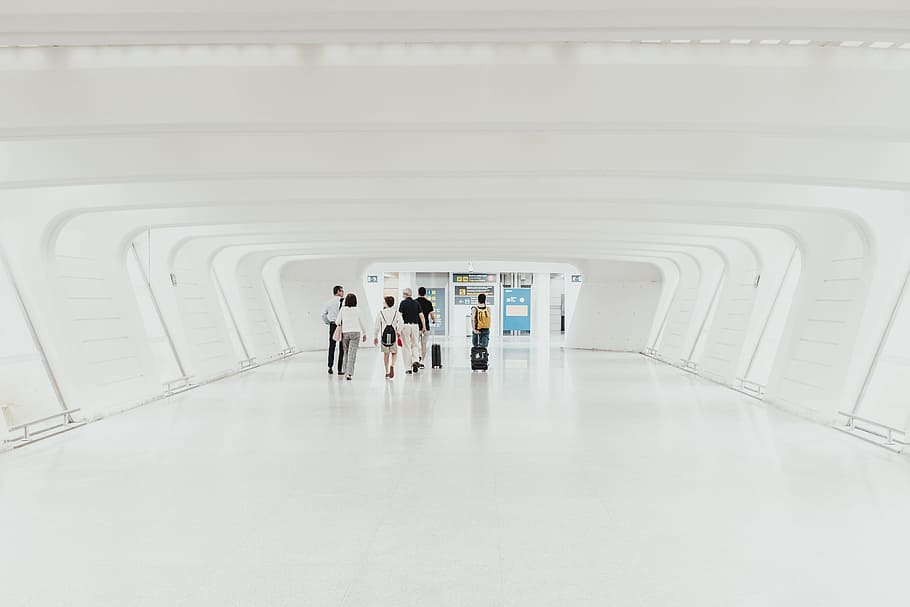 people on hallway, genova, group, design, airport, concept, indoor, HD wallpaper