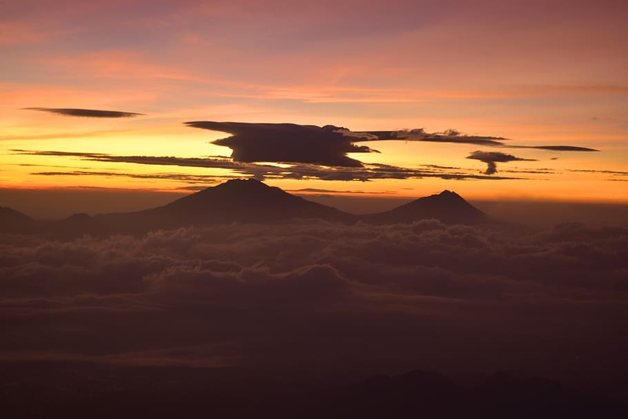 mountain, sunrise, clouds, dawn, morning, landscape, orange HD wallpaper