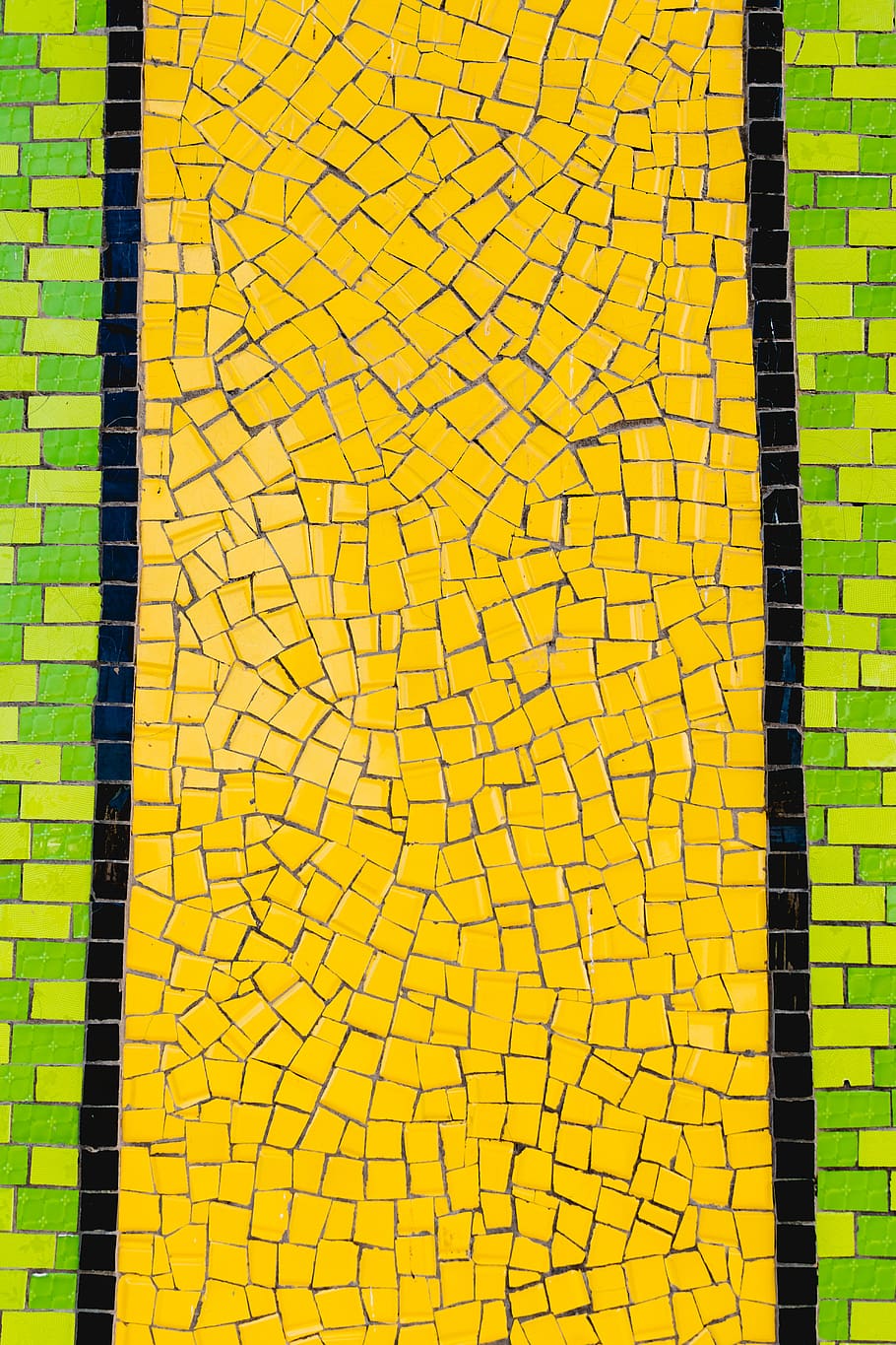 yellow, black, and green brick wall planning, art, tile, mosaic, HD wallpaper