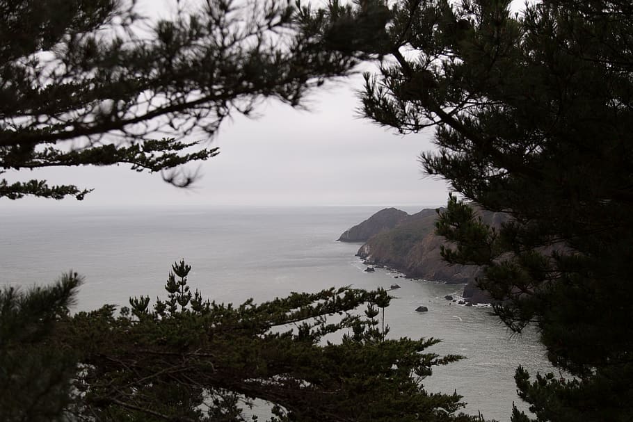 cove, nature, trees, cloud, sea, mountain, water, plant, beauty in nature HD wallpaper