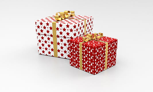 Two White and Red Star Gift Boxes, bow, celebration, gifts, presents HD wallpaper