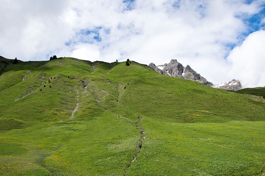 hill, alps, austria, cloud - sky, beauty in nature, green color HD wallpaper