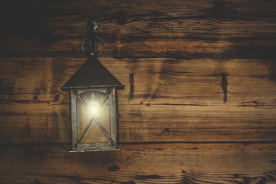 Black Metal Candle Lantern Hanging on Wood Wall, light, rustic HD wallpaper