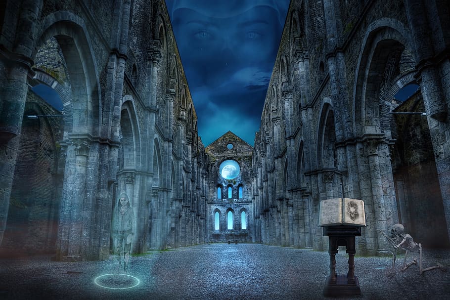 fantasy, ruins, gothic, dark, mystery, horror, light, mysterious HD wallpaper