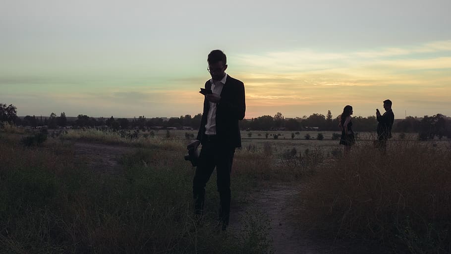 man, wheat, scenery, scenic, poloroid, photography, sunset HD wallpaper