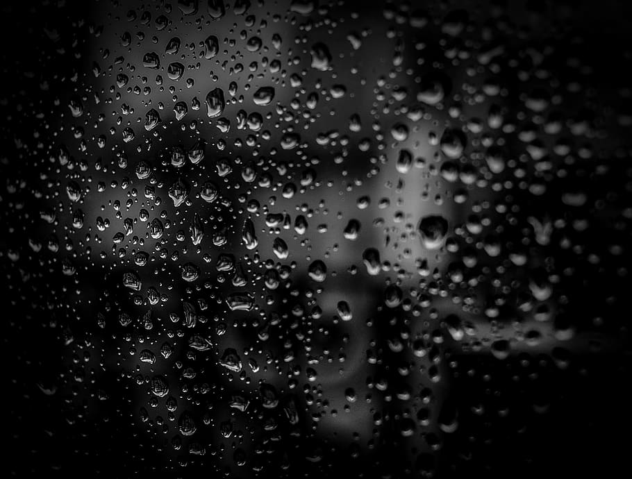 Water on Glass, black, close-up, dark, dew, drop of water, droplets, HD wallpaper
