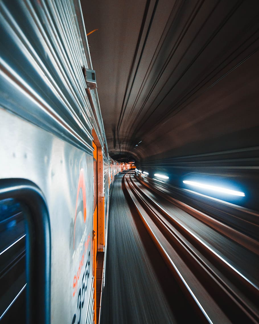 gray road in a tunnel, train, movement, blur, motion, transport HD wallpaper