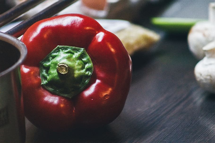kitchen, cooking, cookery, cooking table, pepper, mushrooms HD wallpaper
