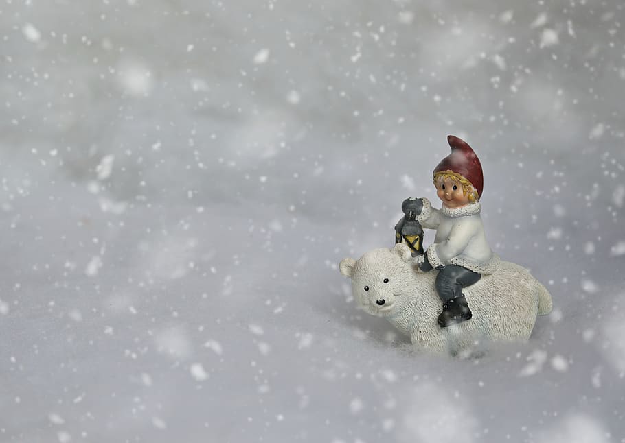 polar bear, child, lantern, winter, snow, white, cold temperature HD wallpaper